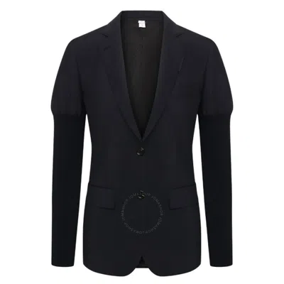 Burberry Debby Rib-knit Sleeve Mohair Wool Tailored Blazer Jacket In Blue