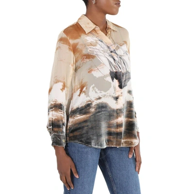 Burberry Debore Silk Blend Sheep Print Oversized Shirt In Bronze