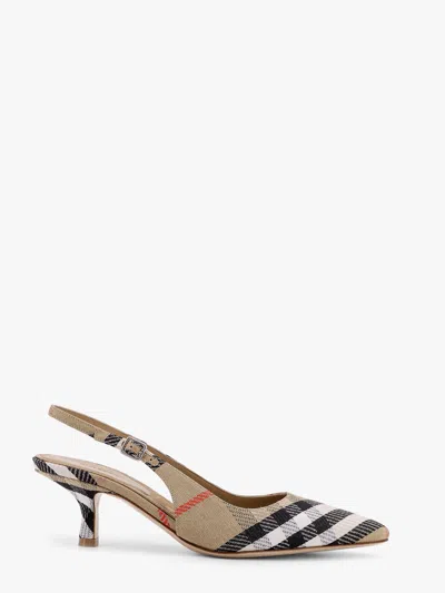 Burberry Décolleté Slingback Birdie Check In Misto Cotone Con Filato Metallizzato
