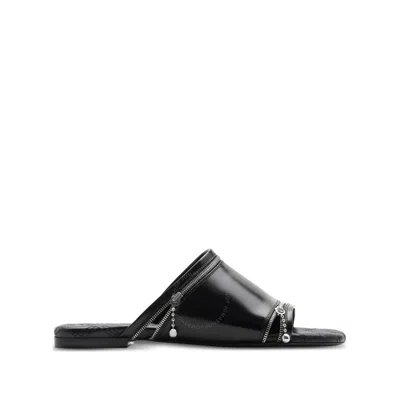 Burberry Decorative-zip Flat Leather Sandals In Black