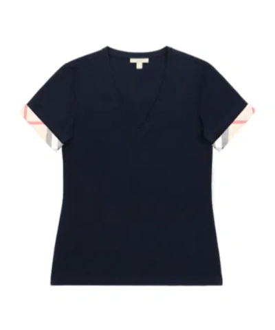 Burberry Deep V-neck Short-sleeved T-shirt In Black