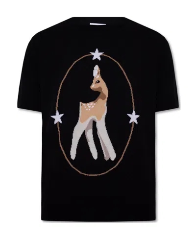 Burberry Deer-intarsia Wool-cashmere Top In Black