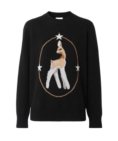 Burberry Deer-motif Knitted Top In Black