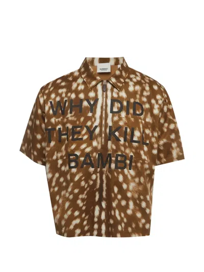 Pre-owned Burberry Deer Slogan-print Shirt In Brown