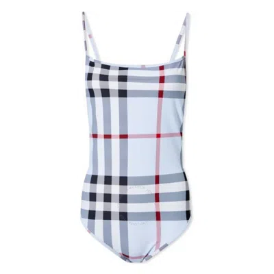 BURBERRY BURBERRY DELIA CHECK STRETCH ONE-PIECE SWIMSUIT IN PALE BLUE