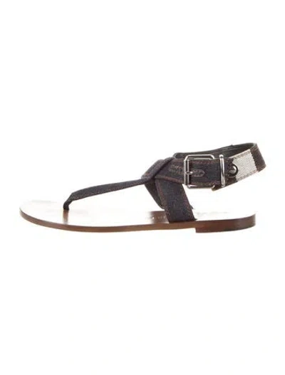 Pre-owned Burberry Denim Animal Print T-strap Sandals In Blue