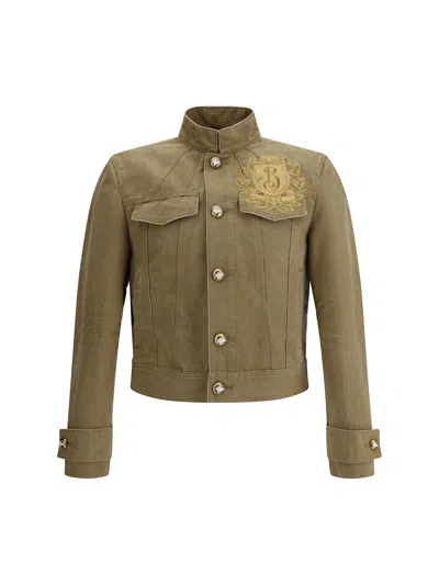 Burberry Men Khaki Denim Jacket In Green