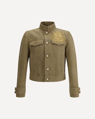 Burberry Men Khaki Denim Jacket In Green