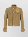Burberry Denim Jacket With Embroidered Patch And Epaulettes In Green