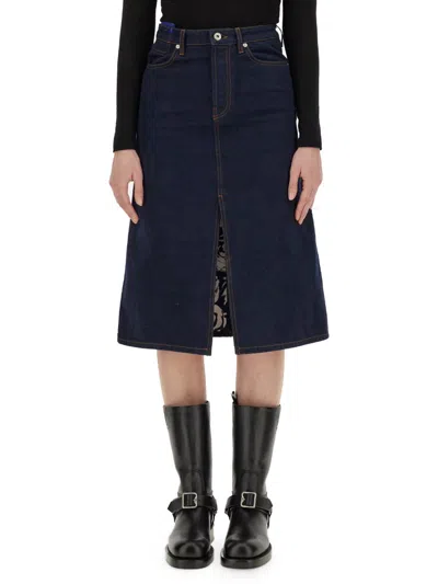 Burberry Denim Midi Skirt In Cotton Woman In Blue