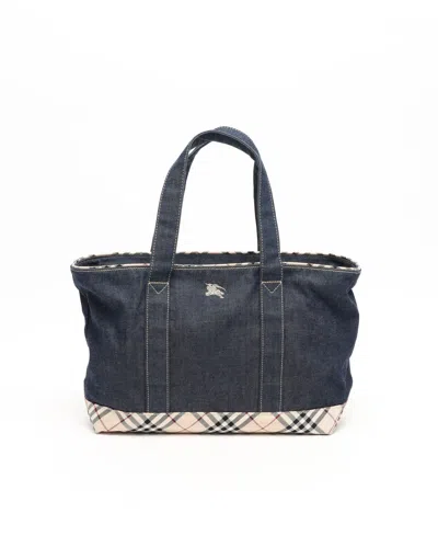 Burberry Denim Nova Check Tote Bag In Blue