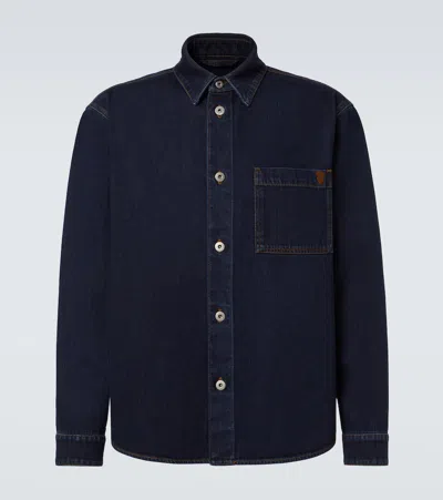Burberry Cotton Blend Denim Shirt In Indigo
