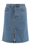 Burberry Denim Skirt With Slit Hems And Pockets In Blue