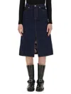 Burberry Blue Denim Midi Skirt In Cotton Woman In Navy