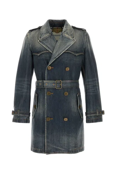 Burberry Denim Trench Coat In Blue