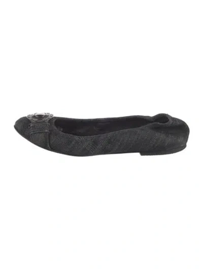 Pre-owned Burberry Denim Tweed Pattern Ballet Flats In Blue