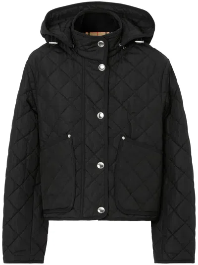 Burberry Detachable-hood Diamond-quilted Jacket In Black
