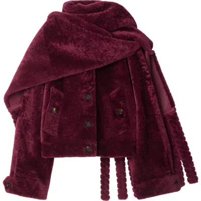 Burberry Detachable Scarf Shearling Jacket In Red