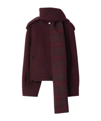 Burberry Wool Coat With Detachable Scarf In Purple