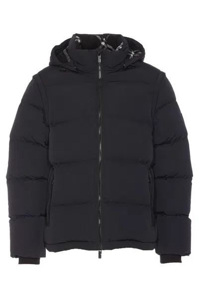 Burberry Detachable Sleeve Hooded Puffer Jacket In Black