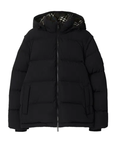 Burberry Detachable Sleeve Nylon Puffer Jacket In Black/sand