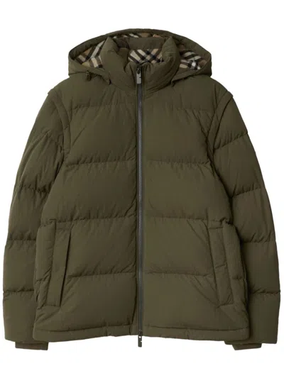 Burberry Detachable Sleeve Nylon Puffer Jacket In Loch/linden