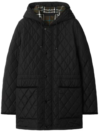 Burberry Quilted Corduroy-trim Parka In Black