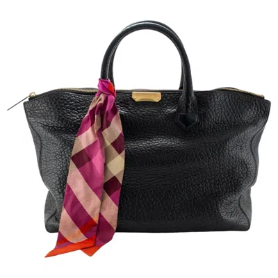 Pre-owned Burberry Dewsbury Medium Black Heritage Grain Leather Tote Bag
