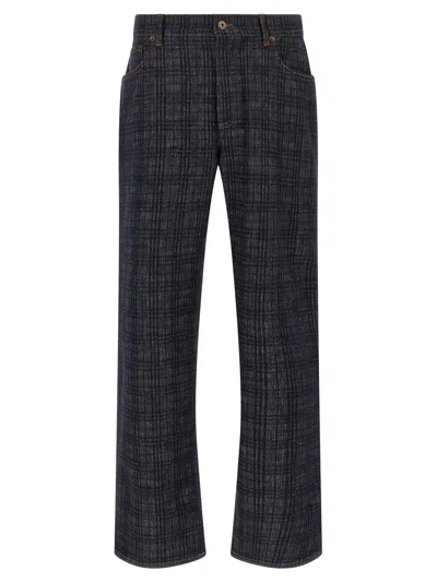 Burberry Check Denim Loose Fit Jeans In Blue