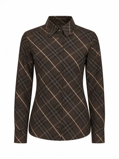 Burberry Diagonal Check Cotton Shirt In Brown