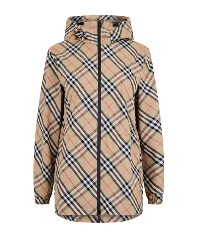 Burberry Diagonal Check Hooded Mid-length Coat In Multi