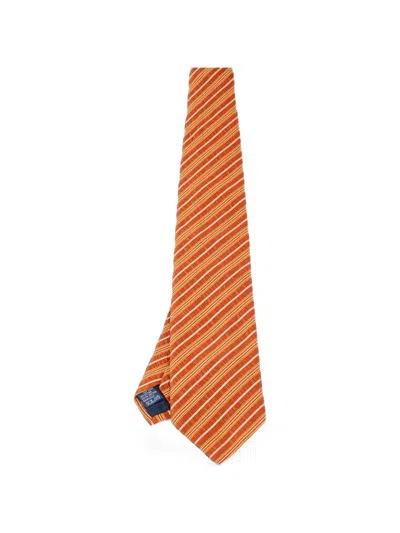 Pre-owned Burberry Diagonal Striped Seersucker Tie In Orange