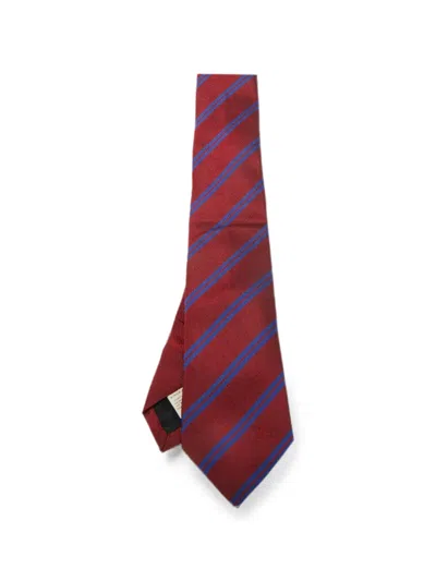Pre-owned Burberry Diagonal-striped Skinny Tie In Red
