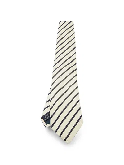 Pre-owned Burberry Diagonal-striped Tie In Neutral