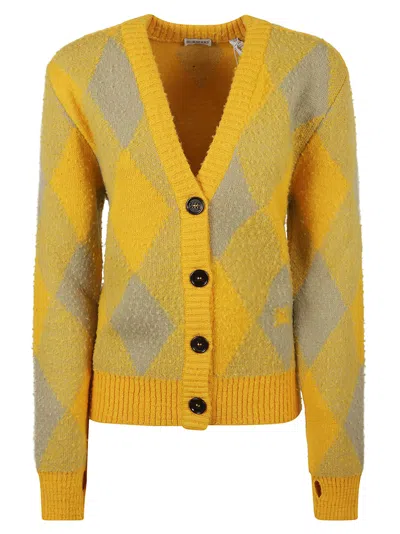 BURBERRY DIAMOND PATTERNED RIB TRIM CARDIGAN