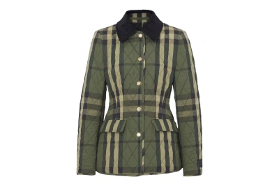 Pre-owned Burberry Diamond-quilted Check Jacket Green