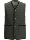 Burberry Quilted Green Gilet With Distinctive Button Closure In Grün