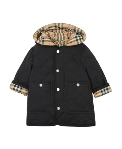 Burberry Diamond-quilted Hooded Coat In Black