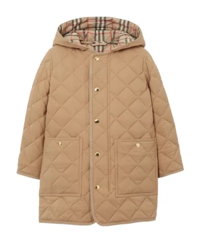 Burberry Diamond-quilted Hooded Coat In Nude