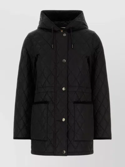 Burberry Diamond Quilted Hooded Long Length Jacket In Black