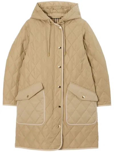 Burberry Diamond-quilted Hooded Parka Coat In Brown