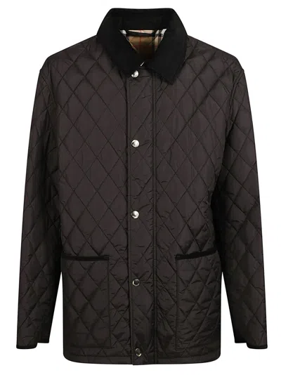 Burberry Diamond Quilted Jacket With Corduroy Collar In Black