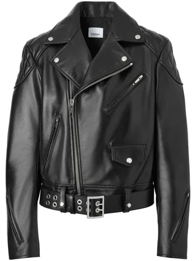 Burberry Iriny Leather Biker Jacket In Black