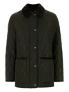 Burberry Quilted Jacket Corduroy Collar Casual In Green