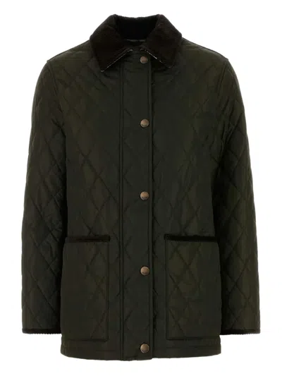 Burberry Quilted Country Jacket Corduroy Collar In Green