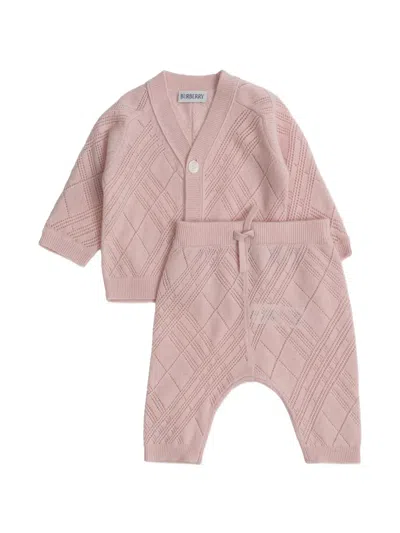 Burberry Babies' Diamond-knit Set In Pink