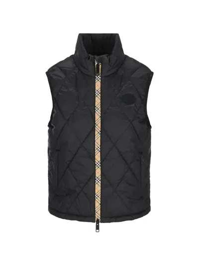 Burberry Diamond-quilted Check-trim Gilet In Black