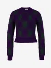 Burberry Check Knit Long-sleeve Thumbhole Sweater In Dark Purple