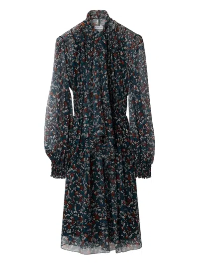Burberry Ditsy Floral-print Midi Dress In Black