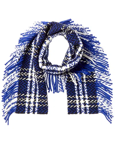 Burberry Check Wool Scarf In Blue